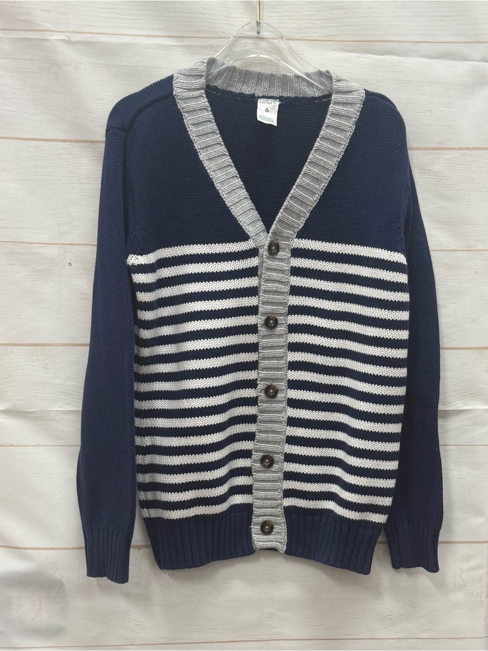 Cater’s Navy and Gray Striped Button-Front Cardigan Sweater Size 6